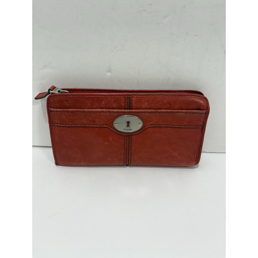 Fossil Marlow Zip Clutch‎ Red Leather Clutch Wallet Organizer Card See Pict $65